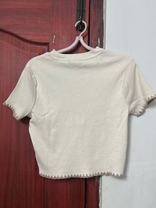 Cream Textured Cropped Top