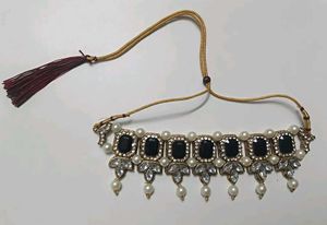 Elegant Black Stone &amp; Pearl Necklace Set
