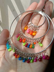 Boho Hoop Earrings with Colorful Beads