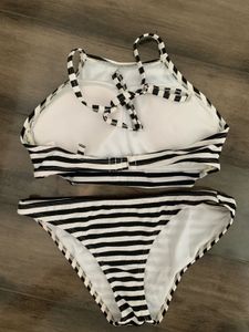 Striped Halter Bikini Set