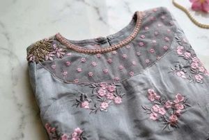 Grey Embroidered Floral kurti set