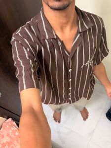 Westside Men's Brown Striped Short Sleeve Shirt