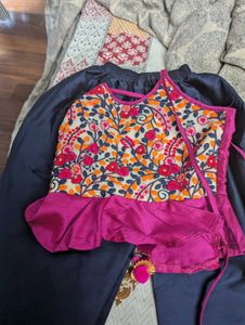 Pink And blue dhoti set