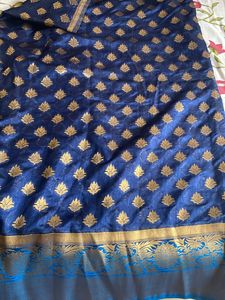 Silk Navy Blue With Sky Blu Border (with Blouse)