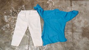 Blue Kurta and White Pajama Set