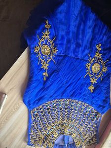 Elegant Royal Blue Gown with Gold Embellishments