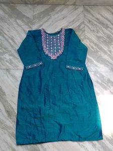 Beautiful Teal Kurta with Pink Embroidery