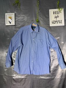 Mark &amp; Spensor Men's Blue Striped Dress Shirt
