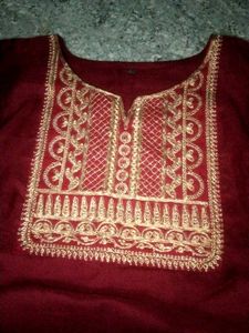 red long kurti with dupatta and trouser