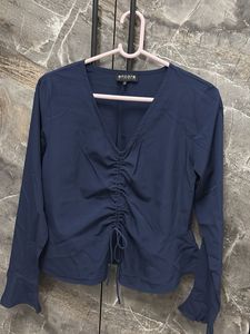 Chic Navy Blue Ruched Top