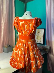 Vibrant Orange Leaf Print Dress