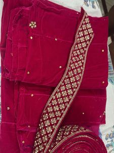 Rani pink Embroidered Velvet Lehenga kalis