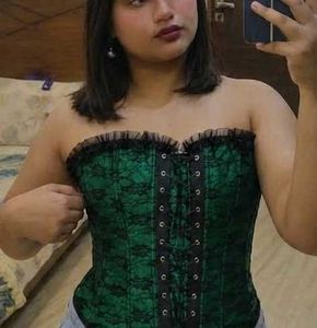 Green Corset Top with Black Lace