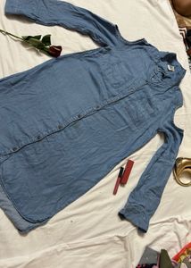 Denim Cold Shoulder Shirt Dress