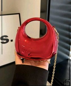 Red Metallic Circle Handle Bag