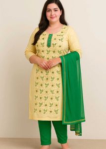 Cream and Green Salwar Kameez