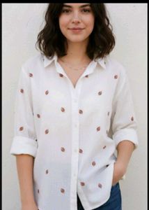 Chic White Embroidered Button-Down Shirt