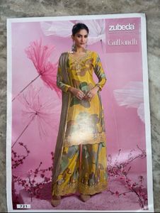 Yellow Floral Kurta Set with Palazzo
