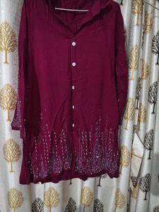 Burgundy Embellished Kurta