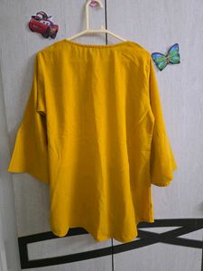 Yellow Embroidered Flared Sleeve Kurta