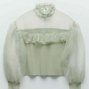 Sheer Sleeve Ruffle Top
