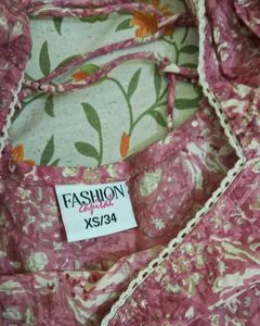 Pink Floral Print Kurta Top