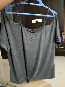 Women's Grey Cold Shoulder Top