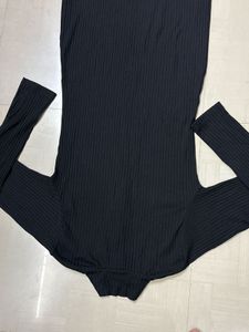 Black Ribbed Zipper Dress