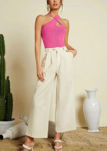 Hot Pink Halter Neck Ribbed Top