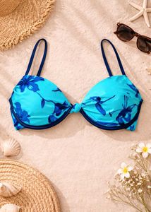 🎁 Buy 1, GET 1 FREE 🎁Blue Floral Bikini Top