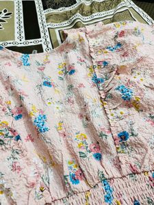 Pink Floral Smocked Top