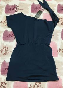 Elegant Navy One-Shoulder Ruched Dress