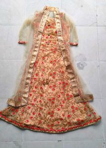 Very Beautiful Heavy Work Golden Gown With Shrug