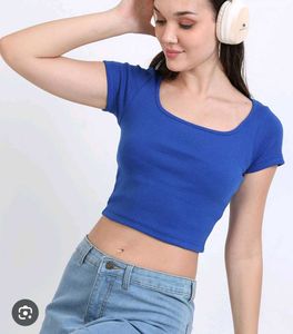 Royal Blue Ribbed Crop Top