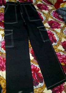 Black Cargo Pants with Contrast Stitching