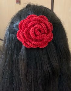 Red Crochet Rose Hair Clip