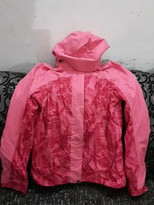 Pink Fern Print Hooded Jacket
