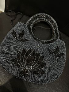 Sparkling Beaded Lotus Clutch Bag