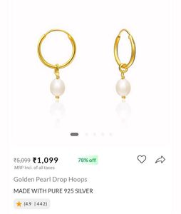 Golden Pearl Drop Hoop Earrings