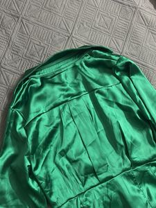 Elegant Green Satin Shirt Dress