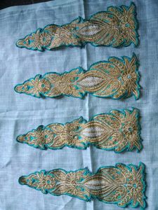 Gold &amp; Teal Embroidered Appliques (Set of 3)