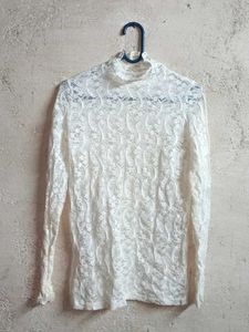 See-through Lace Mock Neck Top