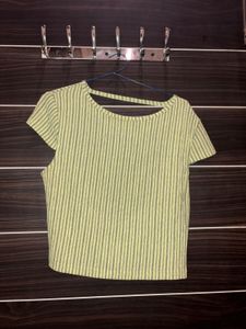Chic Olive Green Ribbed Wrap-Style Crop Top – Soft
