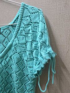 Aqua Crochet Tie-Up Top
