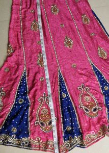 Royal Blue &amp; Pink Embroidered Lehenga