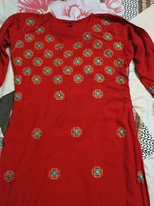 Red Colour Kurta With Embroidery