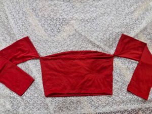 Women's Red Off-Shoulder Crop Top