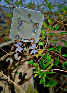 Cute Panda Stud Earrings 🤩 with attached 3 earrin