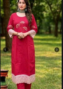 Ethnic Rose Red Kurta and Pants Set
