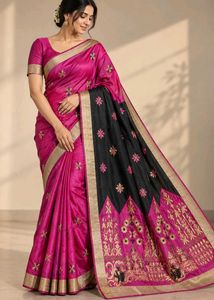 Vibrant Pink Embroidered Silk Saree